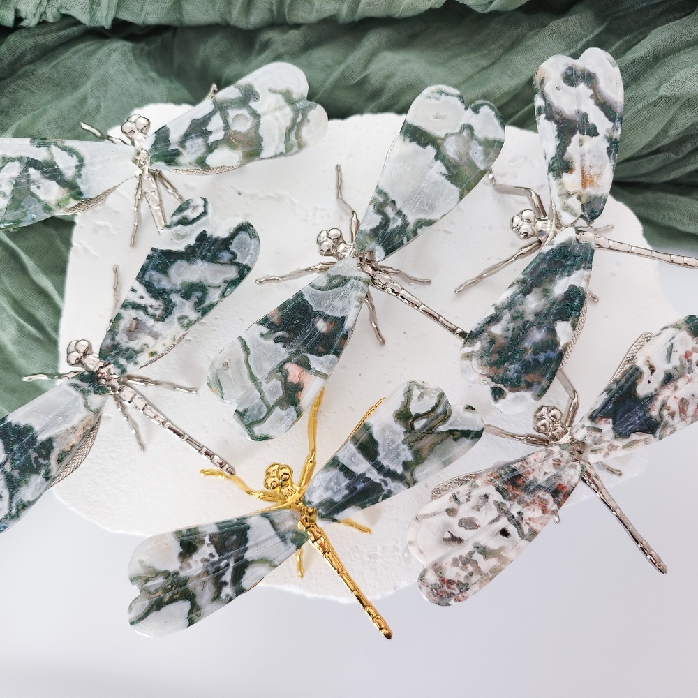 Moss Agate Dragonfly Wing Carving